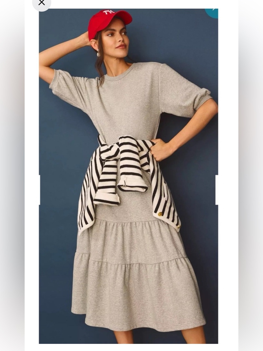 Anthropologie Daily Practice Grey Tiered Midi Sweatshirt Dress